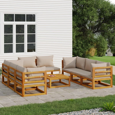 9 Piece Garden Lounge Set with Taupe Cushions Solid Wood