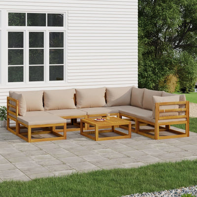 8 Piece Garden Lounge Set with Taupe Cushions Solid Wood