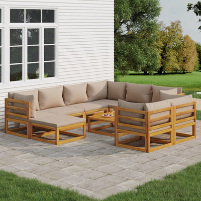 10 Piece Garden Lounge Set with Taupe Cushions Solid Wood