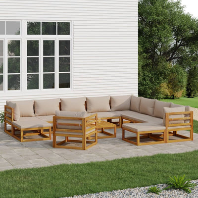 12 Piece Garden Lounge Set with Taupe Cushions Solid Wood