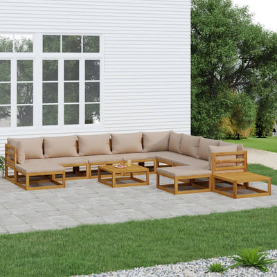 12 Piece Garden Lounge Set with Taupe Cushions Solid Wood