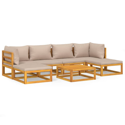 7 Piece Garden Lounge Set with Taupe Cushions Solid Wood