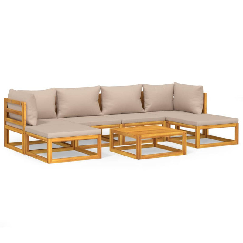 7 Piece Garden Lounge Set with Taupe Cushions Solid Wood