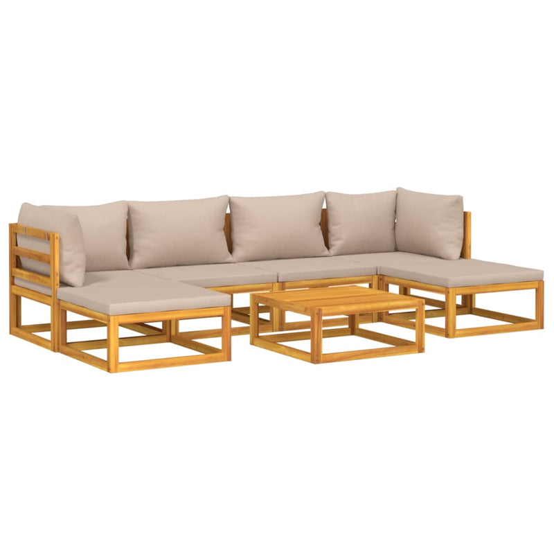 7 Piece Garden Lounge Set with Taupe Cushions Solid Wood