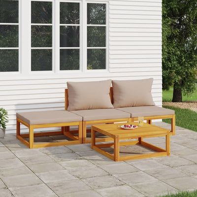 4 Piece Garden Lounge Set with Taupe Cushions Solid Wood