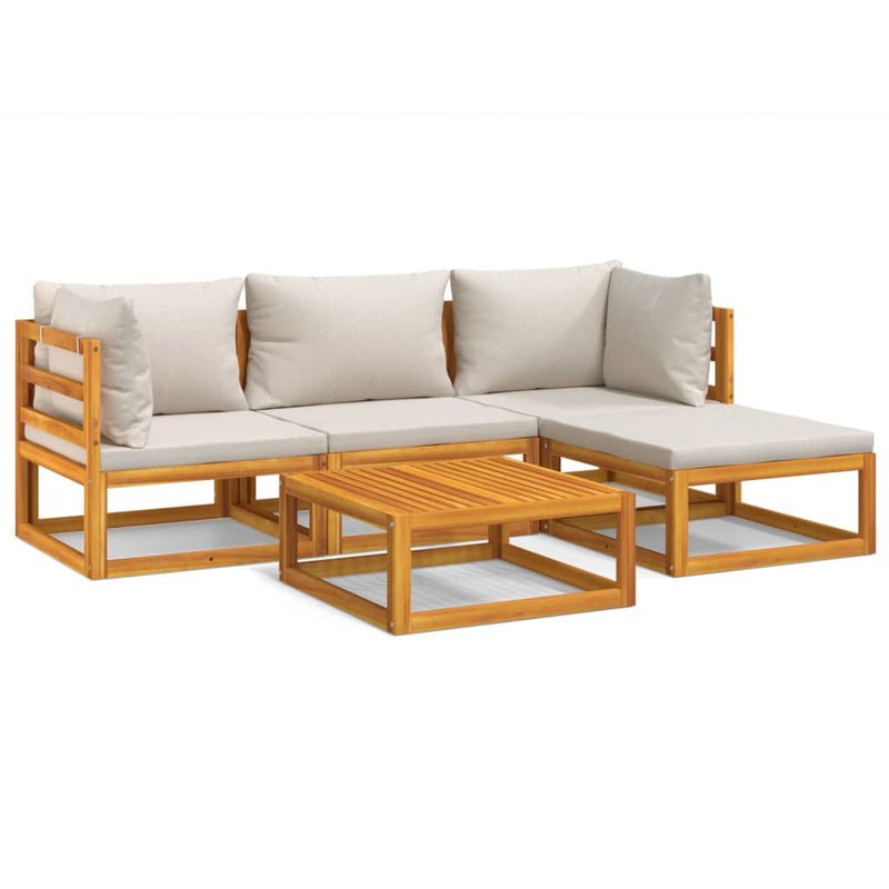 5 Piece Garden Lounge Set with Light Grey Cushions Solid Wood