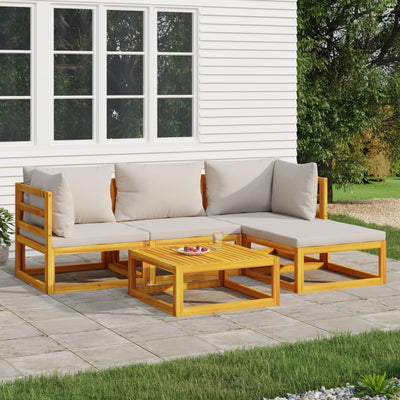 5 Piece Garden Lounge Set with Light Grey Cushions Solid Wood