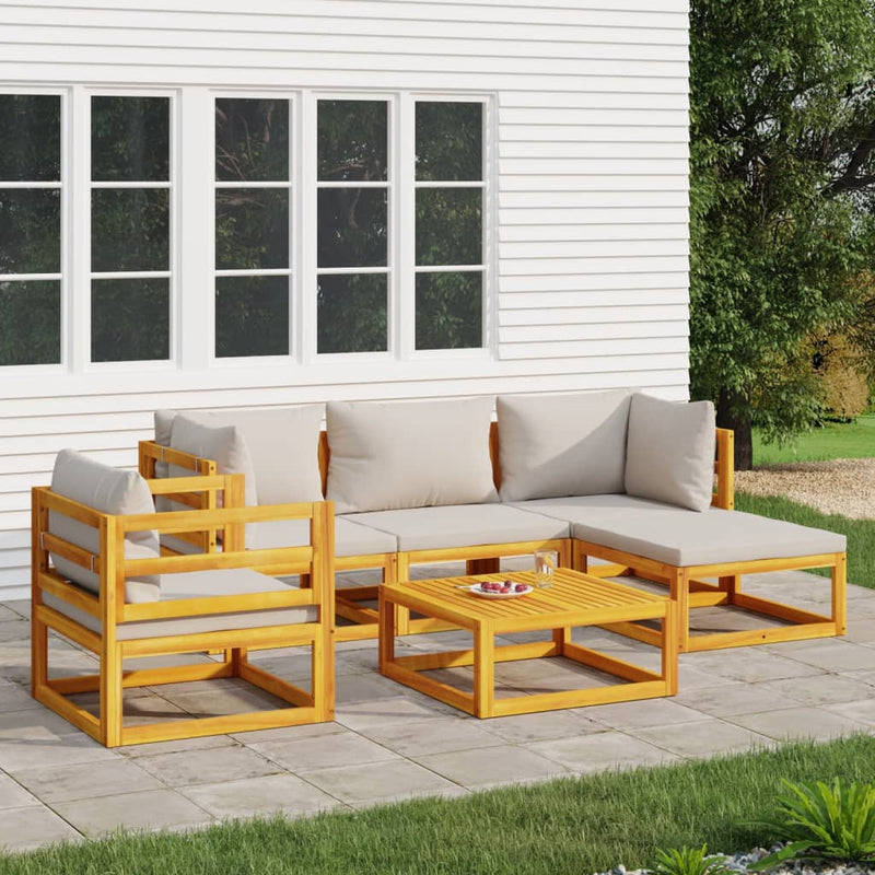 6 Piece Garden Lounge Set with Light Grey Cushions Solid Wood