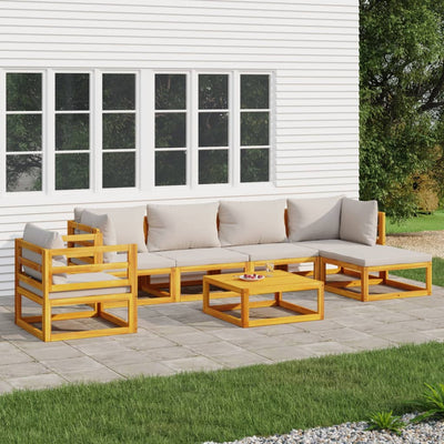 7 Piece Garden Lounge Set with Light Grey Cushions Solid Wood