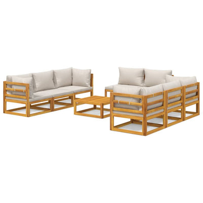 9 Piece Garden Lounge Set with Light Grey Cushions Solid Wood