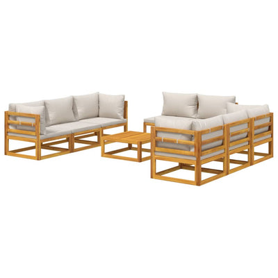 9 Piece Garden Lounge Set with Light Grey Cushions Solid Wood