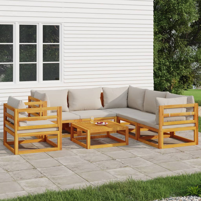 7 Piece Garden Lounge Set with Light Grey Cushions Solid Wood