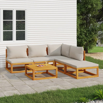 6 Piece Garden Lounge Set with Light Grey Cushions Solid Wood