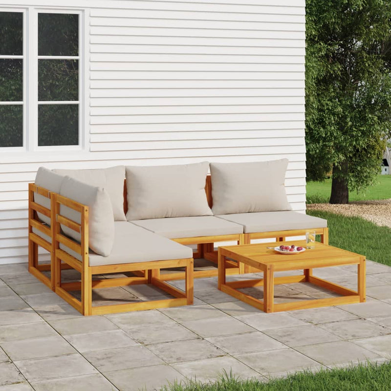 5 Piece Garden Lounge Set with Light Grey Cushions Solid Wood