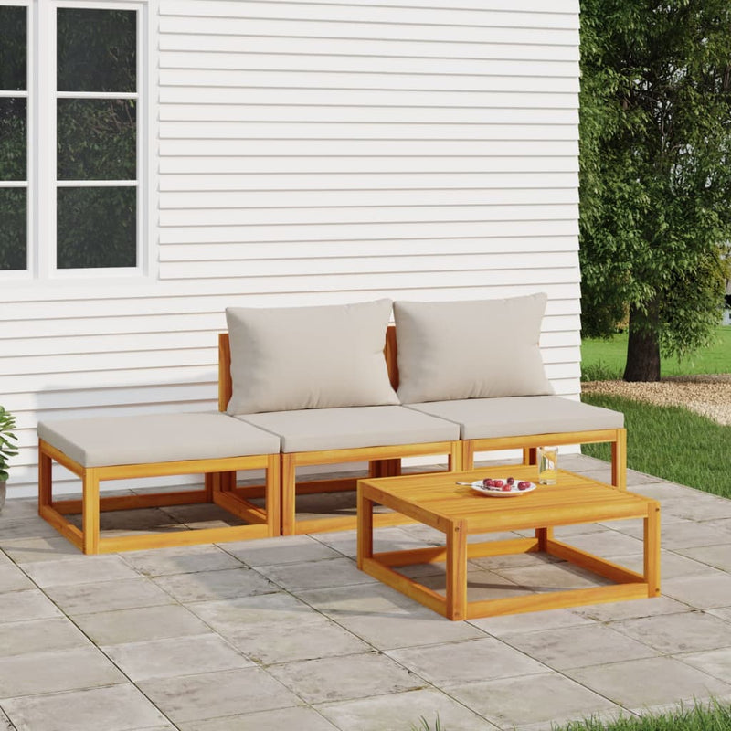 4 Piece Garden Lounge Set with Light Grey Cushions Solid Wood