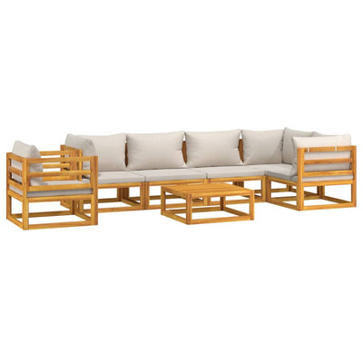 7 Piece Garden Lounge Set with Light Grey Cushions Solid Wood