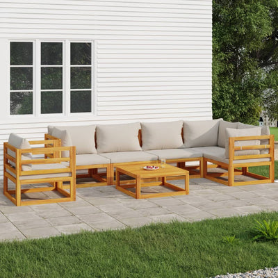 7 Piece Garden Lounge Set with Light Grey Cushions Solid Wood