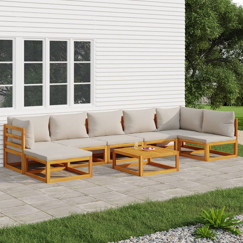 8 Piece Garden Lounge Set with Light Grey Cushions Solid Wood