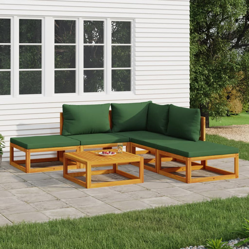 6 Piece Garden Lounge Set with Green Cushions Solid Wood