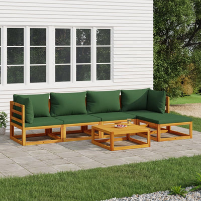 6 Piece Garden Lounge Set with Green Cushions Solid Wood