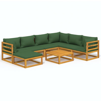 8 Piece Garden Lounge Set with Green Cushions Solid Wood