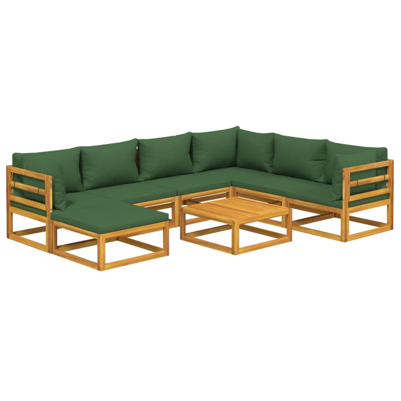 8 Piece Garden Lounge Set with Green Cushions Solid Wood