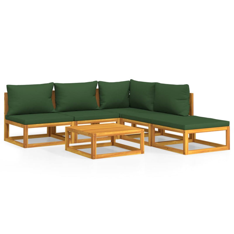 6 Piece Garden Lounge Set with Green Cushions Solid Wood