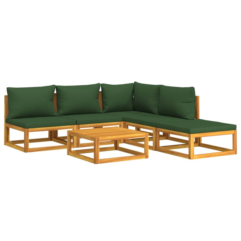 6 Piece Garden Lounge Set with Green Cushions Solid Wood