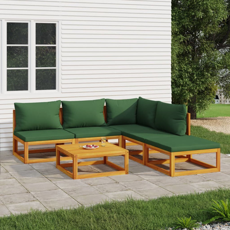 6 Piece Garden Lounge Set with Green Cushions Solid Wood