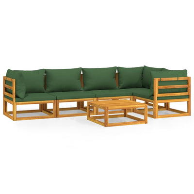 6 Piece Garden Lounge Set with Green Cushions Solid Wood