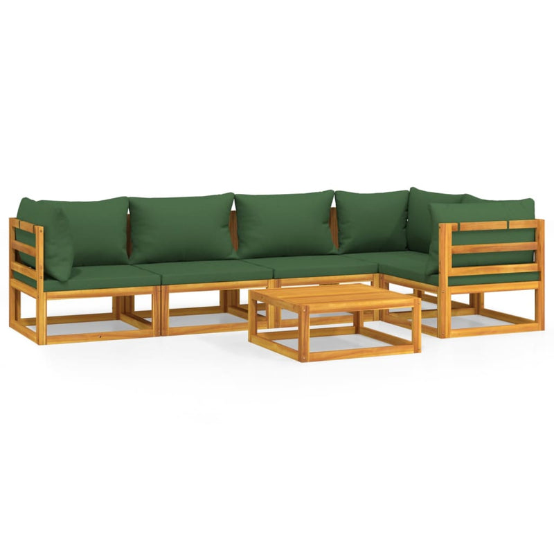 6 Piece Garden Lounge Set with Green Cushions Solid Wood