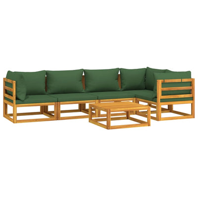 6 Piece Garden Lounge Set with Green Cushions Solid Wood