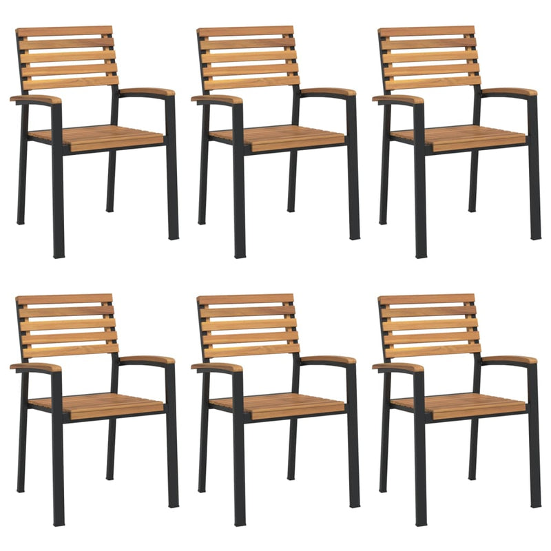 Stackable Garden Chairs 6 pcs Solid Wood Acacia and Metal