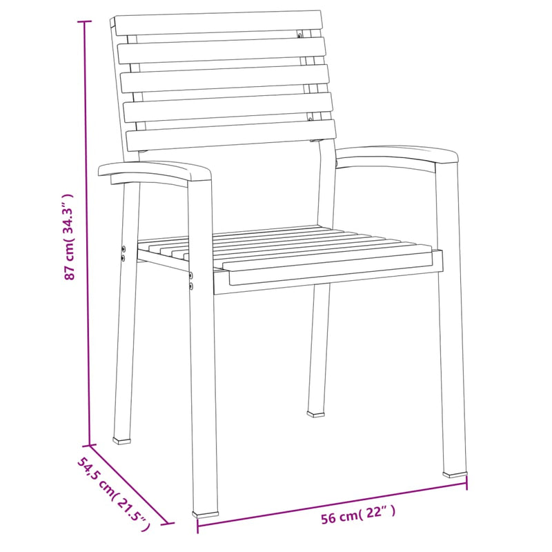 Stackable Garden Chairs 6 pcs Solid Wood Acacia and Metal