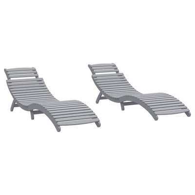 Sun Loungers 2 pcs Grey 184x55x64 cm Solid Wood Acacia