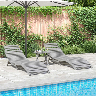 Sun Loungers 2 pcs Grey 184x55x64 cm Solid Wood Acacia