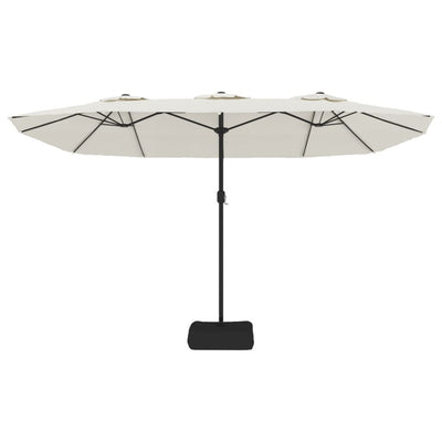 Double-Head Garden Parasol with LEDs Sand White 449x245 cm