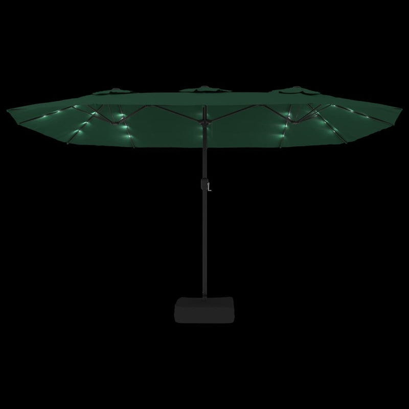 Double-Head Garden Parasol with LEDs Green 449x245 cm