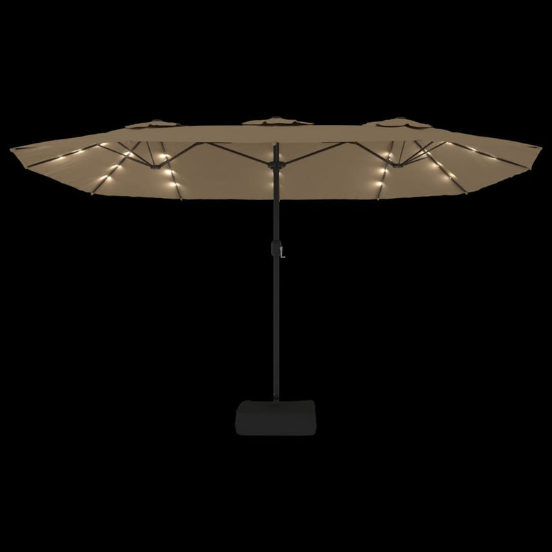 Double-Head Garden Parasol with LEDs Taupe 449x245 cm