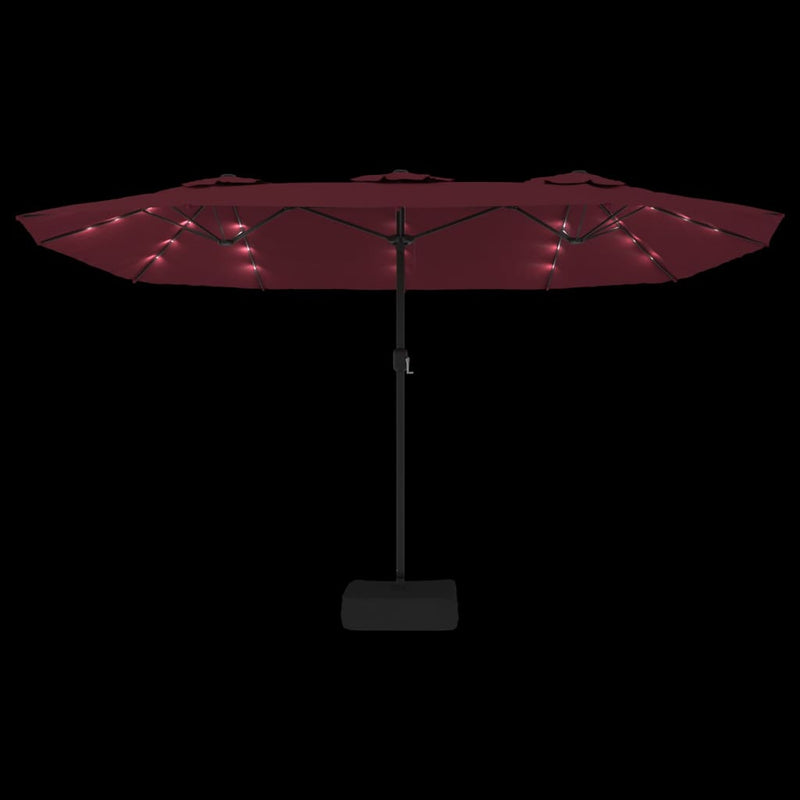 Double-Head Garden Parasol with LEDs Bordeaux Red 449x245 cm