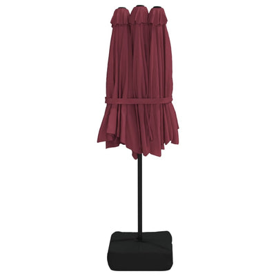 Double-Head Garden Parasol with LEDs Bordeaux Red 449x245 cm