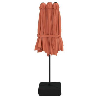 Double-Head Garden Parasol with LEDs Terracotta 449x245 cm