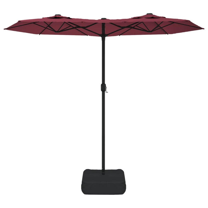 Double-Head Garden Parasol with LEDs Bordeaux Red 316x240 cm