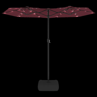 Double-Head Garden Parasol with LEDs Bordeaux Red 316x240 cm