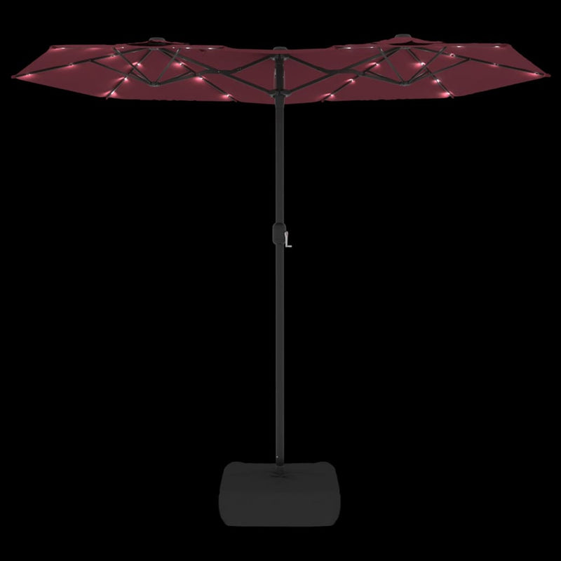 Double-Head Garden Parasol with LEDs Bordeaux Red 316x240 cm