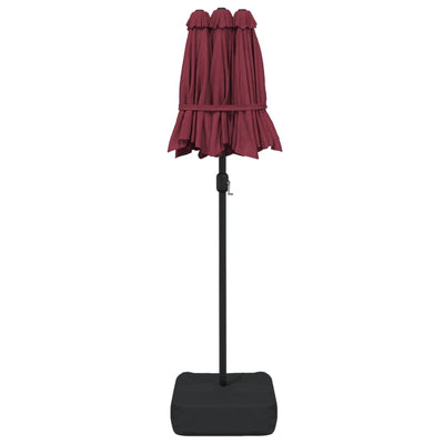 Double-Head Garden Parasol with LEDs Bordeaux Red 316x240 cm