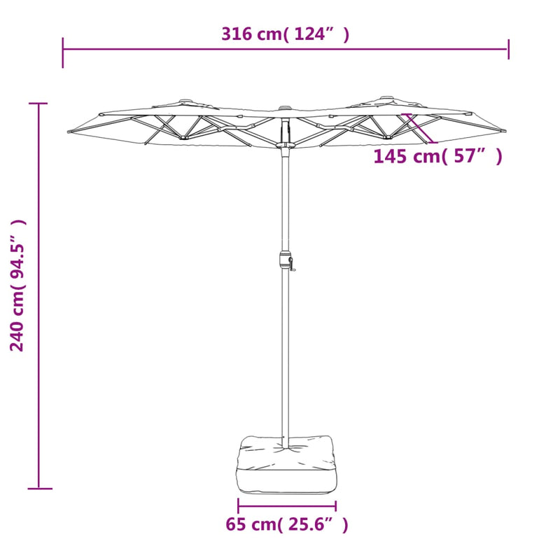 Double-Head Garden Parasol with LEDs Black 316x240 cm