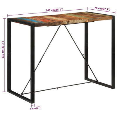 Bar Table 140x70x110 cm Solid Wood Reclaimed