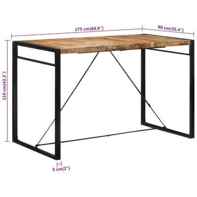 Bar Table 175x90x110 cm Solid Rough Wood Mango