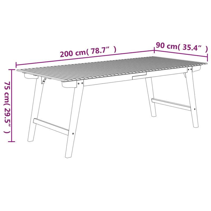 Garden Table 200x90x75 cm Solid Wood Acacia